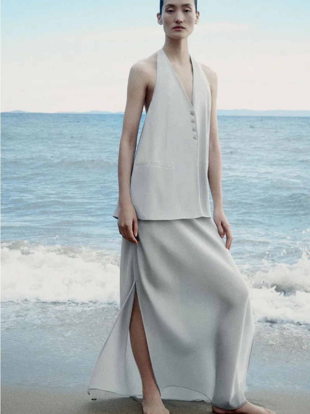 COS maxi slip skirt pale blue